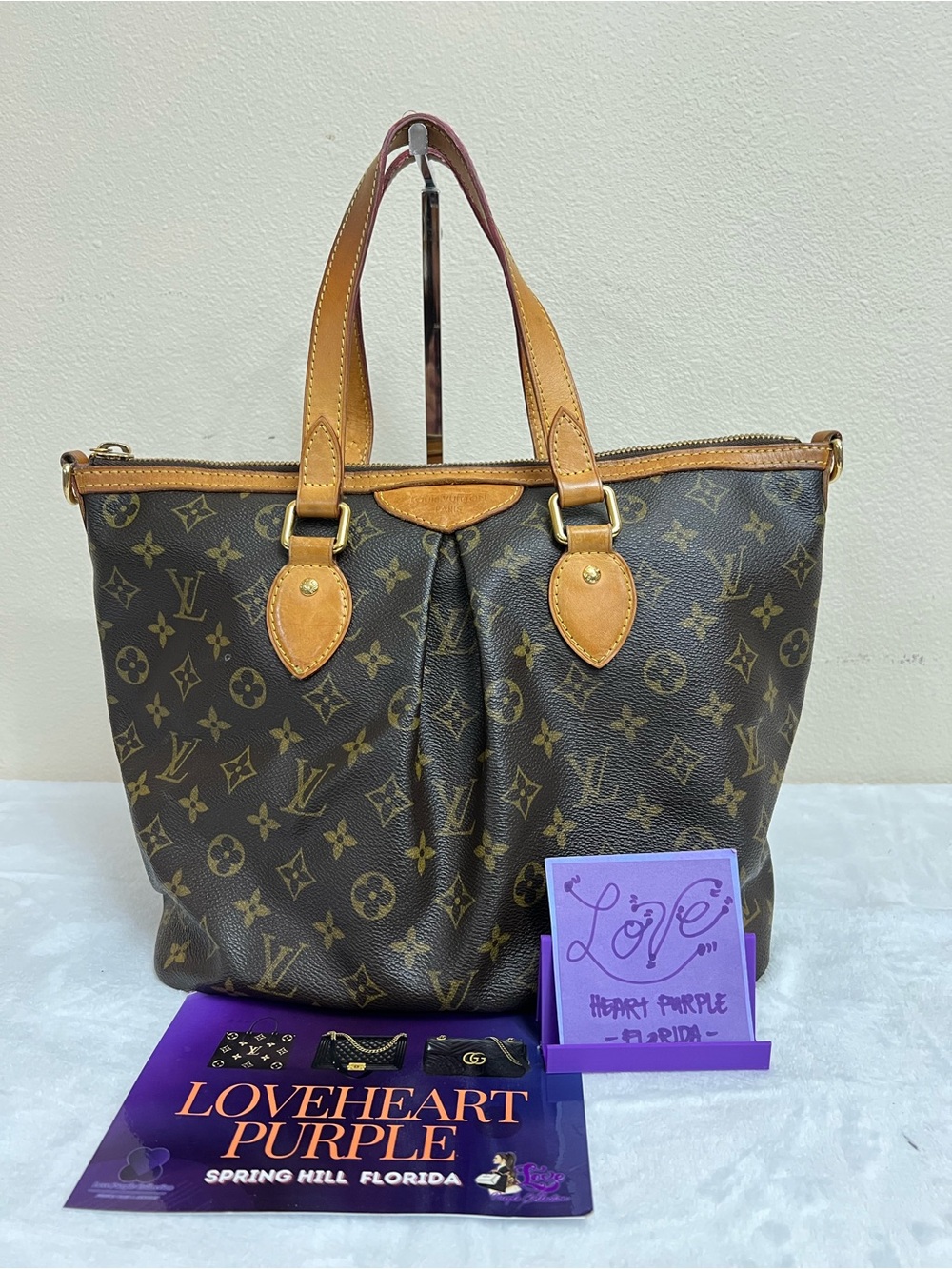 Louis Vuitton Brown Monogram Canvas Tote with Natural Leather Handles